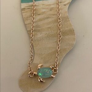 Gold Anklet with Turquoise colored Turtle Charm abt 9in & adjusts smaller. NWT.